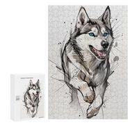 Puzzles for Teenagerss 300 PCS Husky with Blue Eyes Jigsaws for Adults Relaxing Games Difficult Challenge Fun Activities at Home 300 PCS