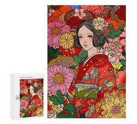 Puzzles for Teenagerss 300 PCS Kimono Flowers Asian Art Jigsaws for Adults Relaxing Games Difficult Challenge Fun Activities at Home 300 PCS