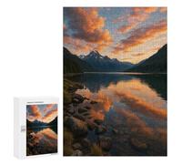 Puzzles for Teenagerss 300 PCS Lake And Mountain Sunset Reflection Puzzles for Adults Fun Games Perfect Decoration Unique Birthday And Xmas Gifts 300 PCS