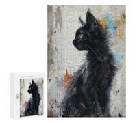 Puzzles for Teenagerss 300 PCS Noir Feline Elegance Jigsaw Puzzle Toy Wall Decor Home Decoration Unique Birthday And Xmas Gifts 300 PCS