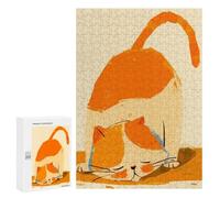 Puzzles for Teenagerss 300 PCS Orange Cat Stretching Jigsaws for Adults Relaxing Games Difficult Challenge Fun Activities at Home 300 PCS