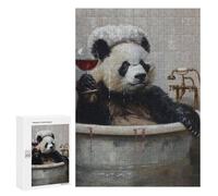 Puzzles for Teenagerss 300 PCS Panda Bath Glass Red Wine Jigsaw Puzzle Fun Games Pattern Assembly Unique Birthday And Xmas Gifts 300 PCS