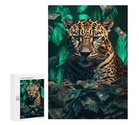 Puzzles for Teenagerss 300 PCS Rich Leopard Green Money Jigsaw Puzzle Fun Games Pattern Assembly Unique Birthday And Xmas Gifts 300 PCS