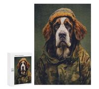 Puzzles for Teenagerss 300 PCS Saint Bernard Camo Jacket Jigsaw Puzzle Fun Games Pattern Assembly Unique Birthday And Xmas Gifts 300 PCS
