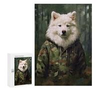 Puzzles for Teenagerss 300 PCS Samoyed Camo Jacket Puzzles for Adults Fun Games Perfect Decoration Unique Birthday And Xmas Gifts 300 PCS