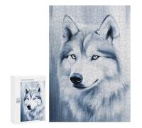 Puzzles for Teenagerss 300 PCS Siberian Husky Portrait in Blue Tones Jigsaw Puzzle Brain Teaser Game Birthday Present Fun at Home Activities, 300 PCS