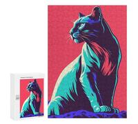 Puzzles for Teenagerss 300 PCS Stylized Cat Portrait with Bold Colors Jigsaws for Adults Relaxing Games Difficult Challenge Fun Activities at Home 300 PCS
