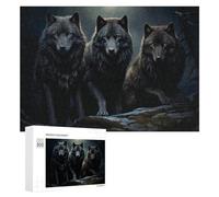 Puzzles for Teenagerss 300 PCS Three Mystical Wolves in The Moonlight Jigsaw for Adults Relax Games Perfect Decoration Fun Activities at Home 300 PCS