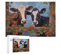 Puzzles for Teenagerss 300 PCS Two Cows Behind A Fence with Red Roses Teenagers Puzzles Relaxing Games Presents for Women Fun Activities at Home 300 PCS