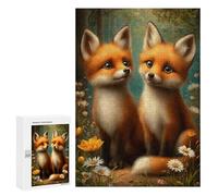 Puzzles for Teenagerss 300 PCS Two Cute Fox Cubs in Forest Jigsaw Puzzle Brain Teaser Game Birthday Present Fun at Home Activities, 300 PCS