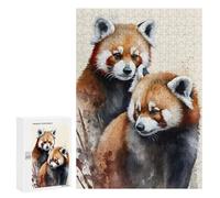 Puzzles for Teenagerss 300 PCS Two Red Pandas Watercolor Jigsaws for Adults Relaxing Games Difficult Challenge Fun Activities at Home 300 PCS