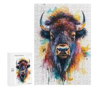 Puzzles for Teenagerss 300 PCS Watercolor Bison Portrait Jigsaws for Adults Relaxing Games Difficult Challenge Fun Activities at Home 300 PCS