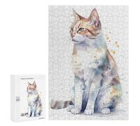 Puzzles for Teenagerss 300 PCS Watercolor Manx Cat Art Jigsaw Puzzle Brain Teaser Game Birthday Present Fun at Home Activities, 300 PCS