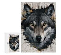 Puzzles for Teenagerss 300 PCS Wolf Portrait with Abstract Gold Accents Jigsaw Puzzle Relax Games Perfect Decoration Unique Birthday And Xmas Gifts 300 PCS