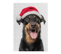 Puzzles for Teenagerss 38x26cm/1000pcs Beauceron Dog with Santa Hat Portrait Jigsaw Puzzle Hands-on Game Staycation Kill Time Challenging Game Gifts 38x26cm/1000pcs