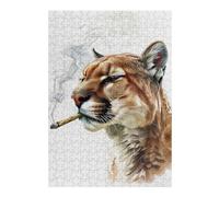 Puzzles for Teenagerss 38x26cm/1000pcs Smoking Cougar Puzzles for Adults Brain Teaser Game Precision Cutting Fun at Home Activities, 38x26cm/1000pcs