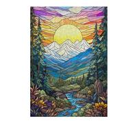 Puzzles for Teenagerss 38x26cm/1000pcs Stained Glass Mountain Sunset Jigsaw Puzzle Hands-on Game Staycation Kill Time Challenging Game Gifts 38x26cm/1000pcs