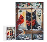 Puzzles for Teenagerss 500 PCS Black Cat & Birds Winter Window Adult Jigsaw Puzzle Toy Wall Decor Difficult Challenge Christmas Birthday Gifts 500 PCS