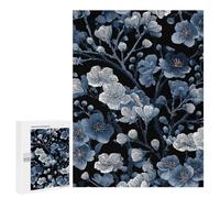 Puzzles for Teenagerss 500 PCS Blue And White Floral Pattern on Black Jigsaw Puzzle Toy Wall Decor Home Decoration Unique Birthday And Xmas Gifts 500 PCS