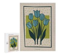Puzzles for Teenagerss 500 PCS Blue Tulips Mid Century Jigsaw Puzzle Relax Games Perfect Decoration Unique Birthday And Xmas Gifts 500 PCS