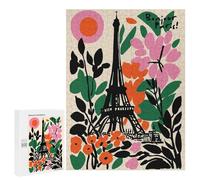 Puzzles for Teenagerss 500 PCS Bonjour Paris Eiffel Tower Floral Art Jigsaw Puzzle Relax Games Perfect Decoration Unique Birthday And Xmas Gifts 500 PCS