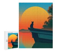 Puzzles for Teenagerss 500 PCS Cat on A Boat at Sunset Adult Jigsaw Puzzle Relaxing Games Wall Decoration Fun Activities at Home 500 PCS