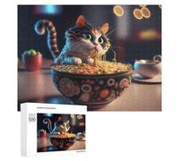 Puzzles for Teenagerss 500 PCS Cat Ramen Japan Jigsaw Puzzle Fun Games Pattern Assembly Unique Birthday And Xmas Gifts 500 PCS