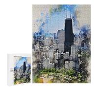 Puzzles for Teenagerss 500 PCS Chicago in Watercolor Jigsaw Puzzle Fun Games Pattern Assembly Unique Birthday And Xmas Gifts 500 PCS
