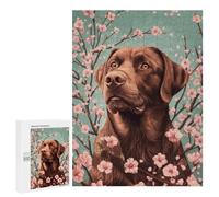 Puzzles for Teenagerss 500 PCS Chocolate Labrador with Cherry Blossoms Labrador Floral Wall Art Adult Jigsaw Puzzle Toy Wall Decor Difficult Challenge Christmas Birthday Gifts 500 PCS