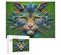Puzzles for Teenagerss 500 PCS Colorful Feathered Cat Art Jigsaw for Adults Relax Games Perfect Decoration Fun Activities at Home 500 PCS