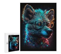Puzzles for Teenagerss 500 PCS Colorful Wolf with Glasses Art Print Jigsaw Puzzle Relax Games Perfect Decoration Unique Birthday And Xmas Gifts 500 PCS