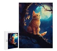 Puzzles for Teenagerss 500 PCS Cute Cat Looking at Moon Jigsaws for Adults Relaxing Games Difficult Challenge Fun Activities at Home 500 PCS