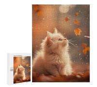 Puzzles for Teenagerss 500 PCS Cute Kitten in Autumn Leaves Jigsaws for Adults Relaxing Games Difficult Challenge Fun Activities at Home 500 PCS