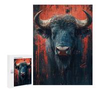 Puzzles for Teenagerss 500 PCS Dramatic Buffalo Portrait with Red Accents Jigsaw Puzzle Relax Games Perfect Decoration Unique Birthday And Xmas Gifts 500 PCS