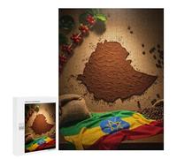 Puzzles for Teenagerss 500 PCS Ethiopia Coffee Map with Flag Adult Jigsaw Puzzle Toy Wall Decor Difficult Challenge Christmas Birthday Gifts 500 PCS
