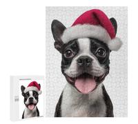 Puzzles for Teenagerss 500 PCS Festive Boston Terrier with Santa Hat Jigsaw Puzzle Toy Wall Decor Home Decoration Unique Birthday And Xmas Gifts 500 PCS