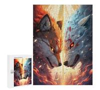 Puzzles for Teenagerss 500 PCS Fire Vs Ice Dual Wolf Spirits Jigsaw for Adults Relax Games Perfect Decoration Fun Activities at Home 500 PCS