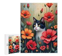 Puzzles for Teenagerss 500 PCS Floral & Feline Harmony Jigsaw Puzzle Relax Games Perfect Decoration Unique Birthday And Xmas Gifts 500 PCS