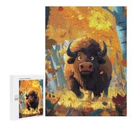 Puzzles for Teenagerss 500 PCS Forest Bison Illustration Jigsaws for Adults Relaxing Games Difficult Challenge Fun Activities at Home 500 PCS