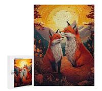 Puzzles for Teenagerss 500 PCS Fox Couple Sunset Jigsaws for Adults Relaxing Games Difficult Challenge Fun Activities at Home 500 PCS