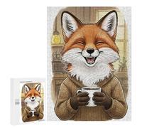 Puzzles for Teenagerss 500 PCS Happy Fox with Coffee Adult Jigsaw Puzzle Toy Wall Decor Difficult Challenge Christmas Birthday Gifts 500 PCS