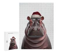Puzzles for Teenagerss 500 PCS Hippo with Santa Hat Jigsaws for Adults Relaxing Games Difficult Challenge Fun Activities at Home 500 PCS