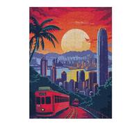 Puzzles for Teenagerss 500 PCS Hong Kong Skyline Tram Jigsaw Puzzle Hands-on Game Staycation Kill Time Challenging Game Gifts 500 PCS