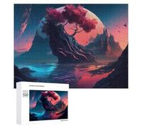 Puzzles for Teenagerss 500 PCS Mystical Planet with Red Tree Jigsaw for Adults Relax Games Perfect Decoration Fun Activities at Home 500 PCS