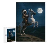 Puzzles for Teenagerss 500 PCS Native American on Horse Under Moonlight Jigsaw Puzzle Relax Games Perfect Decoration Unique Birthday And Xmas Gifts 500 PCS