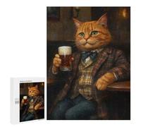 Puzzles for Teenagerss 500 PCS Orange Tabby Cat in A Pub Holding A Beer Teenagers Puzzles Anti-Stress Toys Wall Decoration Unique Birthday And Xmas Gifts 500 PCS