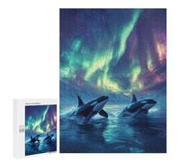 Puzzles for Teenagerss 500 PCS Orcas Under Aurora Borealis Teenagers Puzzles Anti-Stress Toys Wall Decoration Unique Birthday And Xmas Gifts 500 PCS