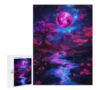 Puzzles for Teenagerss 500 PCS Pink Moon Landscape Jigsaws for Adults Relaxing Games Difficult Challenge Fun Activities at Home 500 PCS