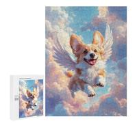 Puzzles for Teenagerss 500 PCS Welsh Corgi with Angel Wings A Heartfelt Memorial Print Jigsaws for Adults Relaxing Games Difficult Challenge Fun Activities at Home 500 PCS