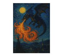 Puzzles for Teenagerss 52x38cm/1000pcs Dragon Fire Starry Night Painting Jigsaw Puzzle Hands-on Game Staycation Kill Time Challenging Game Gifts 52x38cm/1000pcs